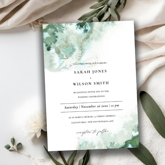 Modern Emerald Green Silver Agate Wedding Invite (Creator Uploaded)