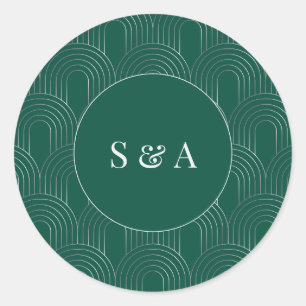 Modern Emerald Green & Silver Arch Classic Round Sticker