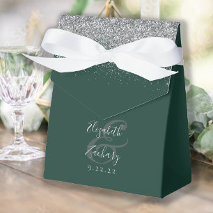 Modern Emerald Green Silver Glitter Wedding Favour Box
