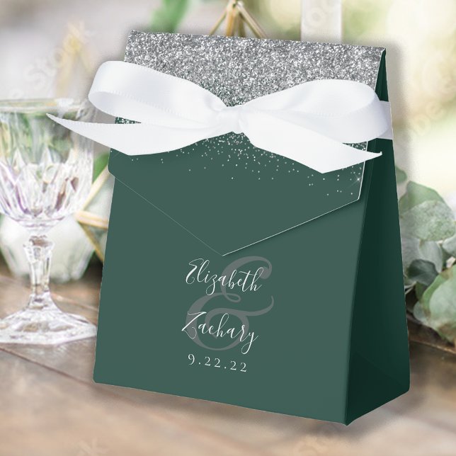 Modern Emerald Green Silver Glitter Wedding Favour Box (Creator Uploaded)