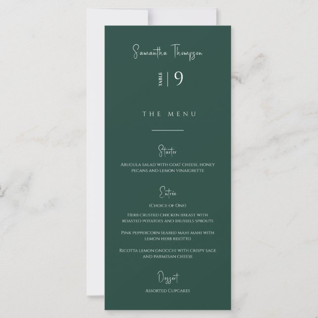 Modern Emerald Green Thank You Escort Card Menu (Front)