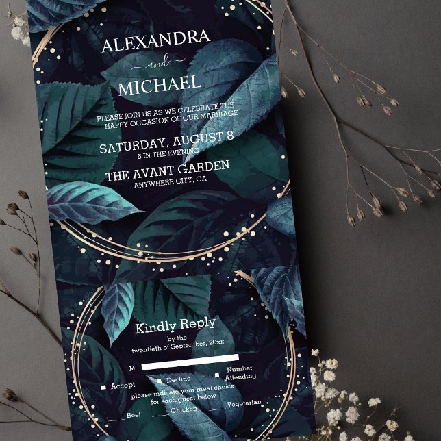 Modern Emerald Green Tropical Destination Wedding All In One Invitation (Creator Uploaded)