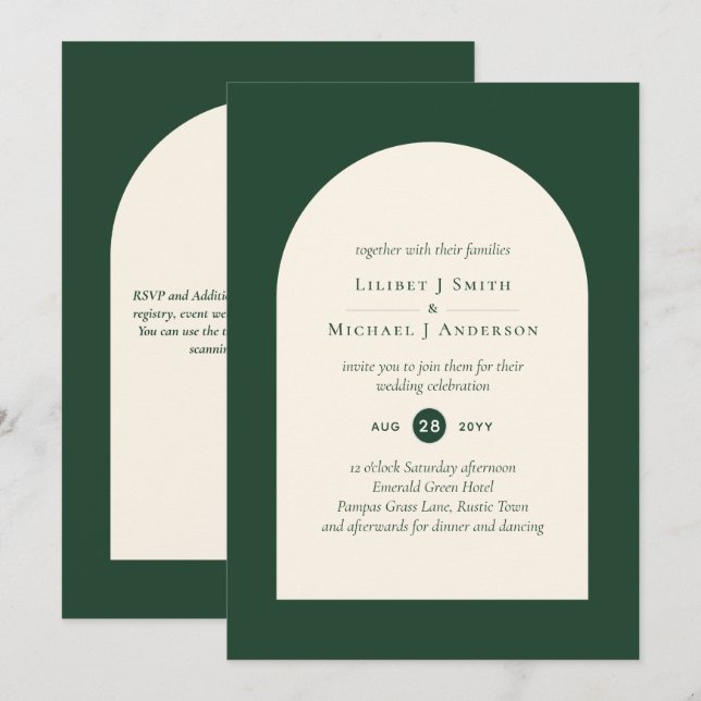 Modern Emerald Green Typography Wedding Invitation (Front/Back)