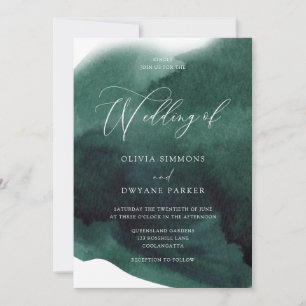 Modern Emerald Green Watercolor Splash Wedding Invitation