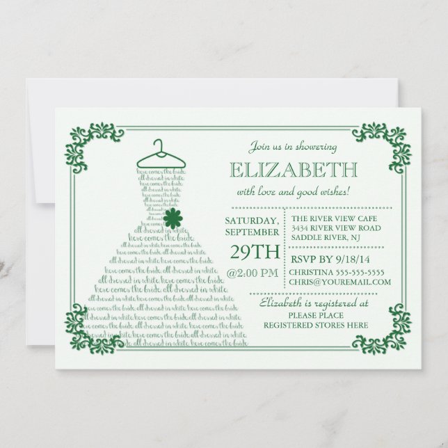 Modern Emerald Green Wedding Dress Bridal Shower Invitation (Front)