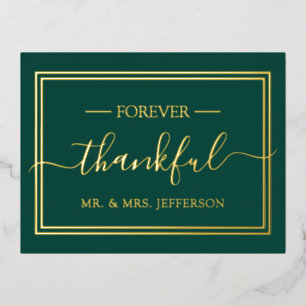 Modern Emerald Green Wedding Mr. & Mrs. Thank You Foil Invitation Postcard
