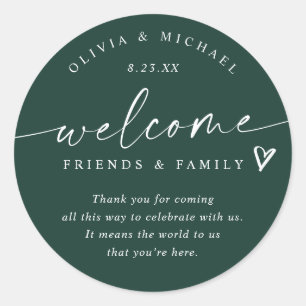 Modern Emerald Green Wedding Welcome Hotel Bag Classic Round Sticker