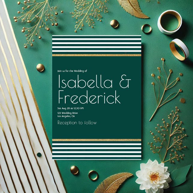 Modern Emerald Green, White and Gold Wedding Invitation (Modern Emerald Green, White and Gold Wedding Invitation)