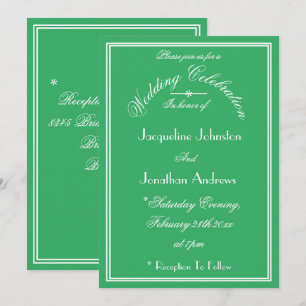 Modern Emerald Green White Names Details Wedding Invitation