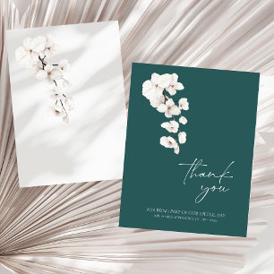 Modern Emerald Green White Orchid Wedding Thank You Card