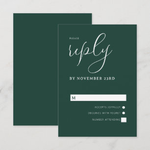 Modern Emerald Green & White Simple Wedding RSVP Card
