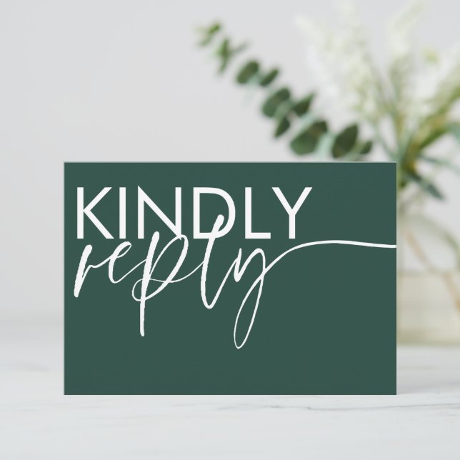 Modern Emerald Green & White Wedding RSVP Card (Standing Front)