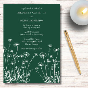 Modern Emerald Green & White Wildflower Wedding Invitation