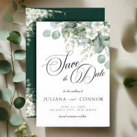 Modern Emerald Greenery Save The Date Card