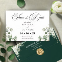 Modern Emerald Greenery Save The Date Card