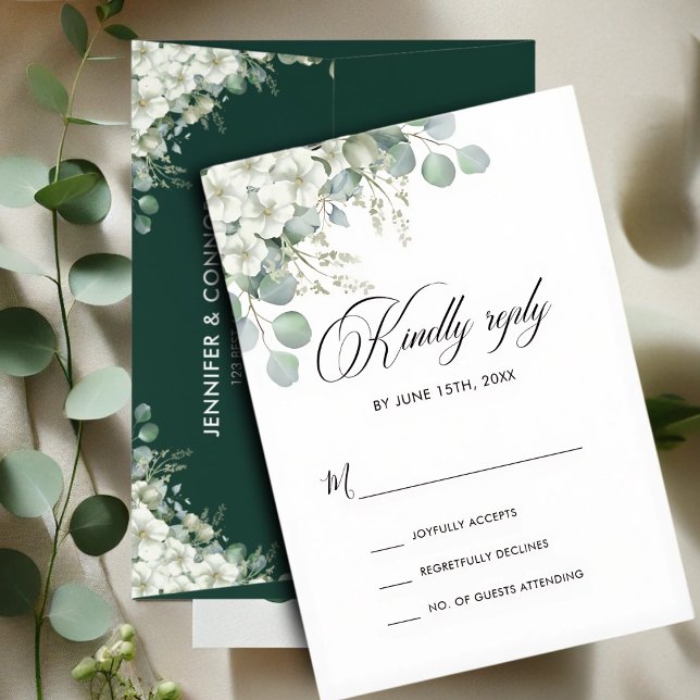 Modern Emerald Greenery Wedding RSVP Card (Creator Uploaded)