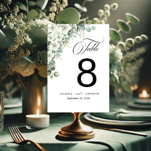 Modern Emerald Greenery Wedding Table Number
