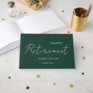 Modern Emerald Happy Retirement Personalised  Guest Book