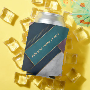 Modern Emerald Navy Marble Geometric Personalised Can Cooler