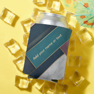 Modern Emerald Navy Marble Geometric Personalised Can Cooler