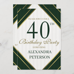 Modern Emerald White And Gold Stripes Birthday Invitation