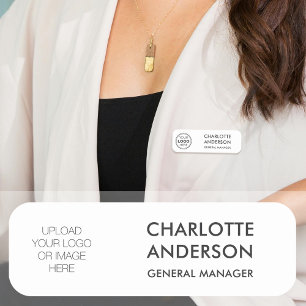 Modern Employee Custom Logo White Dark Grey Name Tag