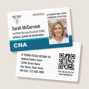 Modern Employee ID Badge Photo Logo CNA Nurse Teal