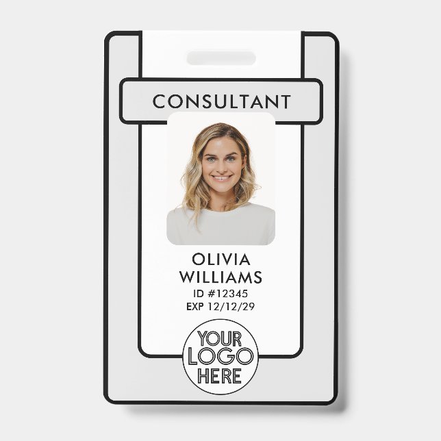 Modern Employee ID Badge Photo with Logo QR Code  (Front)
