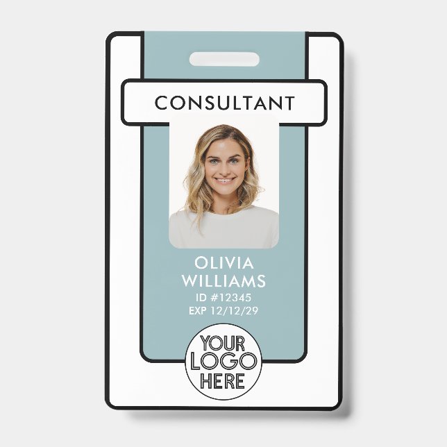 Modern Employee ID Badge Photo with Logo QR Code  (Front)