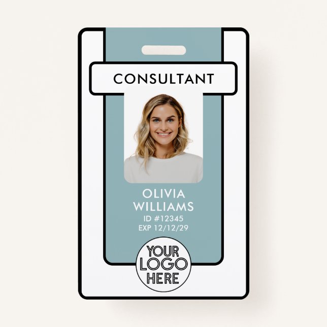 Modern Employee ID Badge Photo with Logo QR Code  (Front)