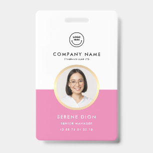 Modern Employee ID Custom Name Photo ID Pink  Badge