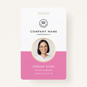 Modern Employee ID Custom Name Photo ID Pink ID Badge
