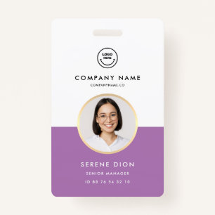 Modern Employee ID Custom Name Photo ID Purple ID Badge