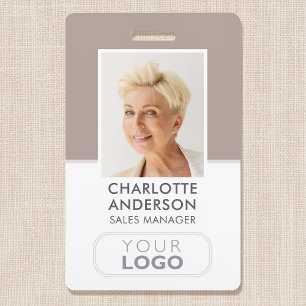 Modern Employee ID Name Company Logo Taupe ID Badge