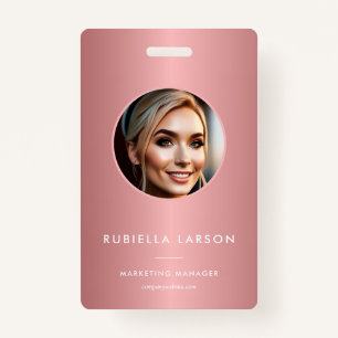 Modern Employee ID photo Rosegold Pink QR ID Badge