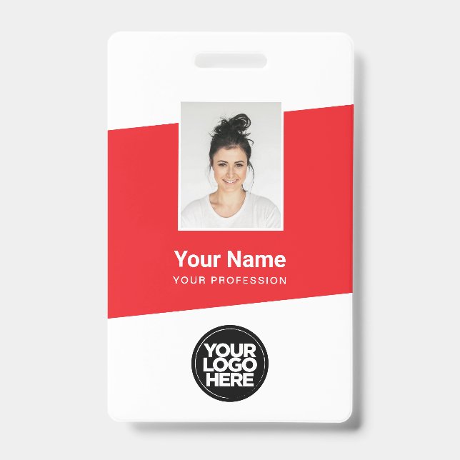 Modern Employee Photo, Bar Code, Logo, Name ID Badge (Front)