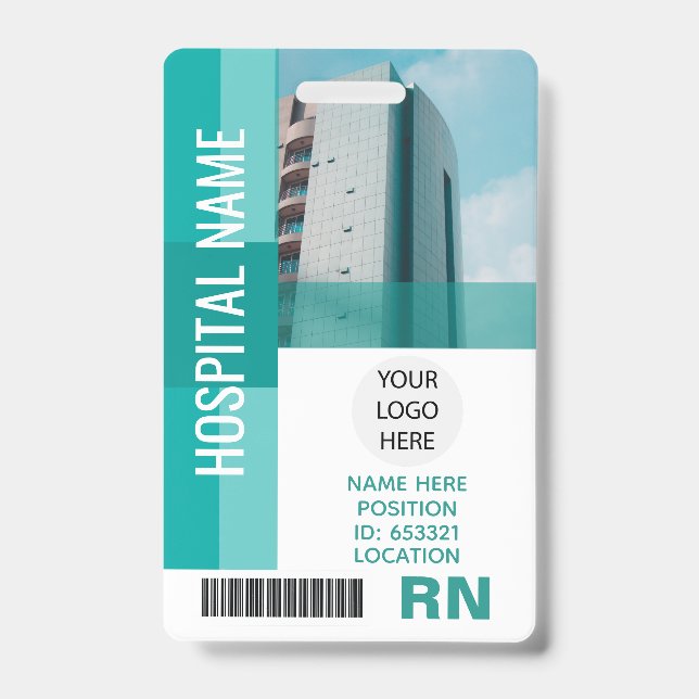 Modern Employee Photo, Bar Code, Logo, Name ID Badge (Front)