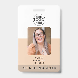 Modern Employee Photo ID Business Logo   Beige Badge