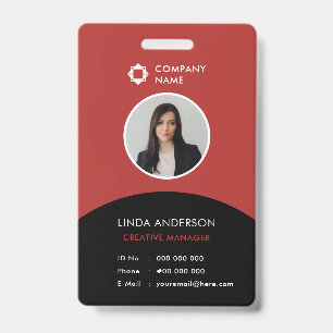 Modern Employee Photo ID Company Logo Black Red Badge