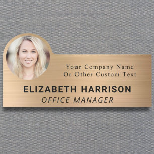 Modern Employee Photo ID Gold Name Tag
