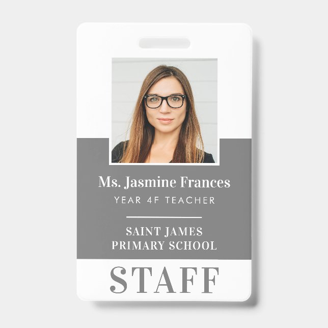 MODERN EMPLOYEE PHOTO ID simple grey Badge (Front)