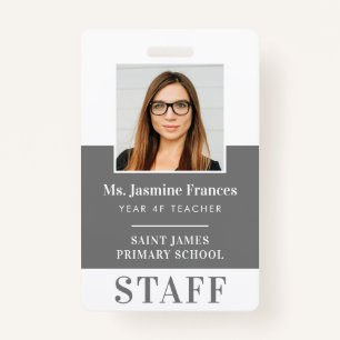 MODERN EMPLOYEE PHOTO ID simple grey ID Badge