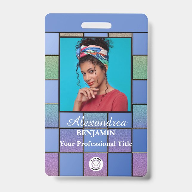 Modern Employee Photo Logo Bar Code Personalise ID Badge (Front)