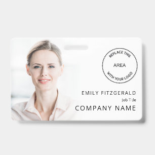 Modern Employee Photo Overlay ID Name Logo White B Badge