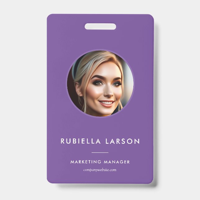Modern Employee Professional ID photo Purple QR Badge (Front)