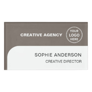 Modern Employee Staff Custom Logo Taupe Name Tag