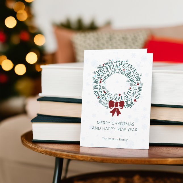 Modern Encouraging Words Wreath Holiday Card (Encouraging Words Wreath)