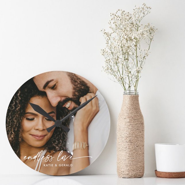Modern Endless Love Personalised Photo Gift Round Clock (Creator Uploaded)