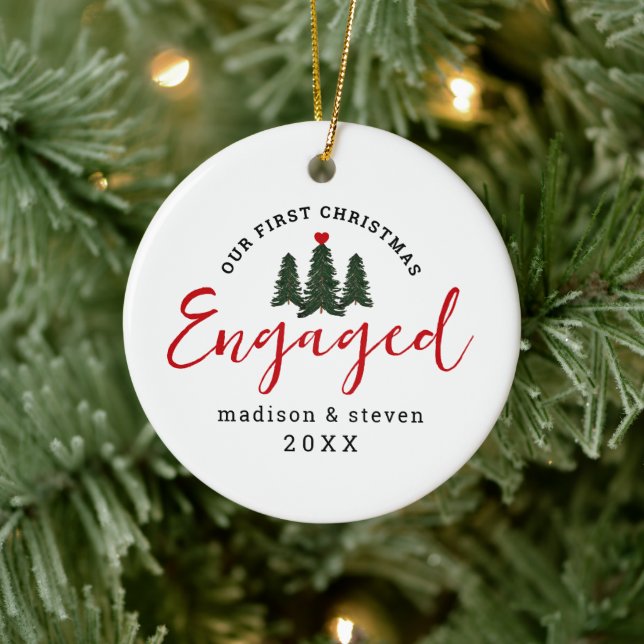 Modern Engaged Our First Christmas Personalised Ceramic Tree Decoration (Tree)