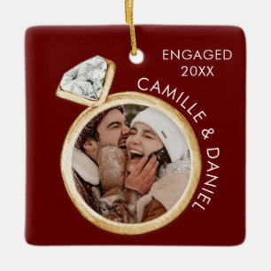 Modern Engagement Christmas Photo Ornament